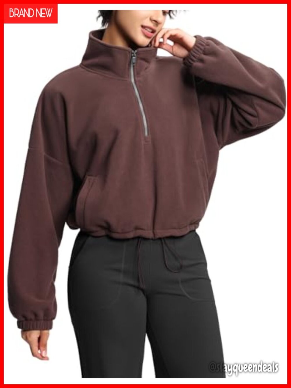Women's Half Zip Crop Pullover Fleece Sweatshirt Workout Top